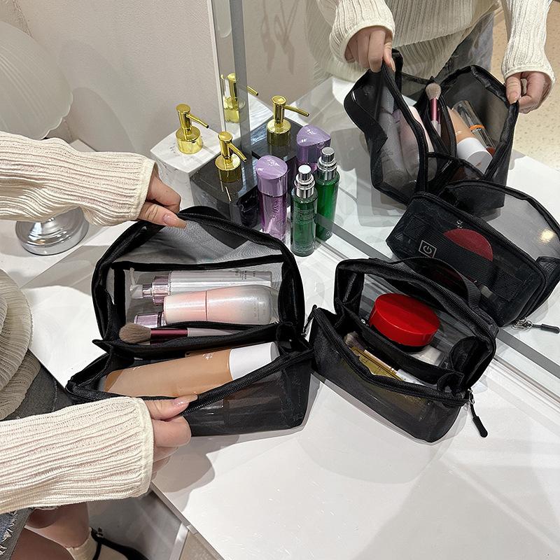 Breathable Mesh Cosmetic Bag Large Transparent Makeup Organizer for Travel Portable Toilet Wash Bag Multi-function Clear Pouch