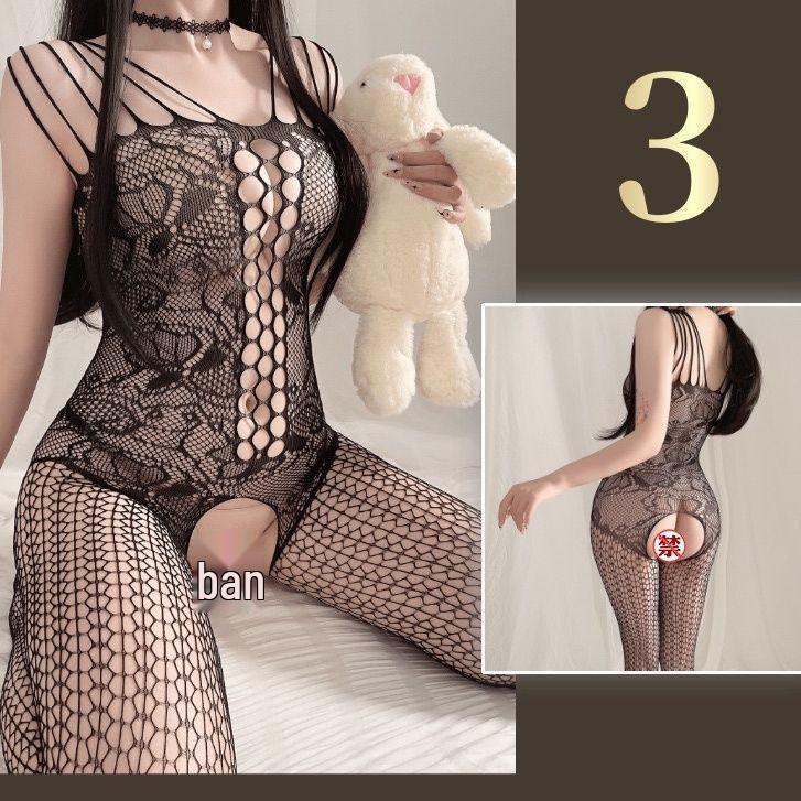 Sada spodního prádla Temptation: Síťované body s otevřeným rozkrokem a punčochami