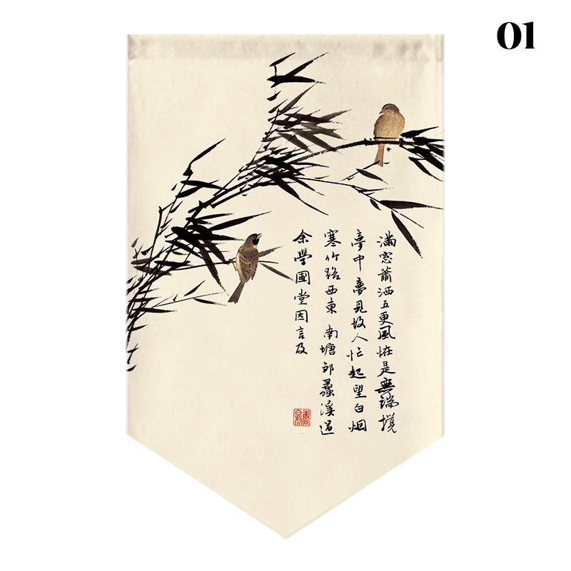 Chinese Landscape Painting Short Curtain Restaurant Cafe Decor Noren Home Window Decor Hanging Half Curtain Kitchen Partition