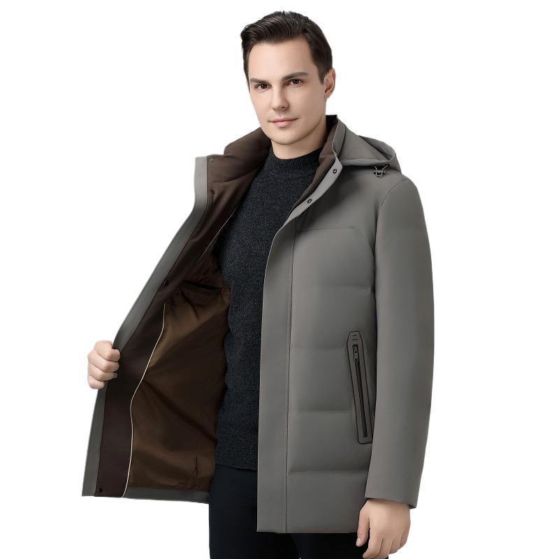 Men's 2025 Winter Business Casual Down Jacket - Hooded, Cold-Proof, Warm White Duck Down for Middle-Aged Men