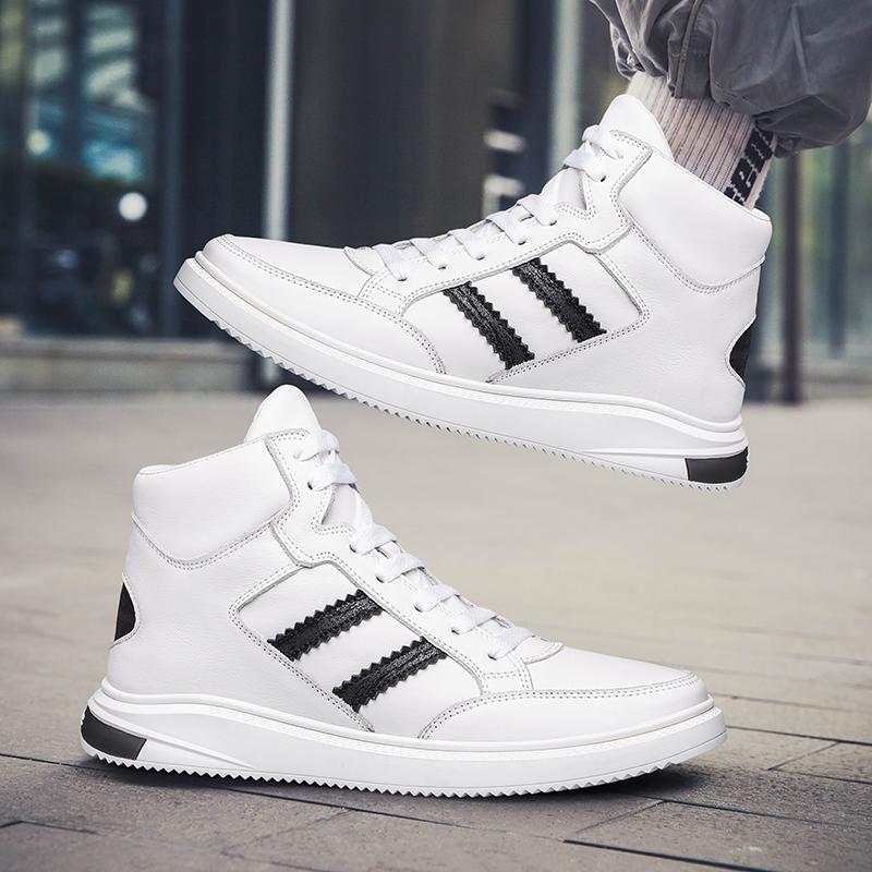 Men Fashion Genuine Leather Boots Men Lace Up White Shoes Brand Ankle Sneakers Cow Leather Luxury Boots Comfortable Mens Shoes