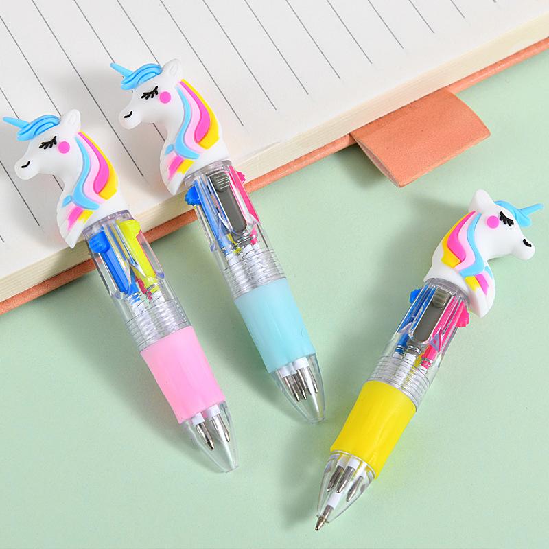 36Pcs Cute Cartoon Pony Mini Four-color Ballpoint Pen for Office Work, Brushing Questions, Signing Writing, Diaries, Notes, Student Classroom Prizes,