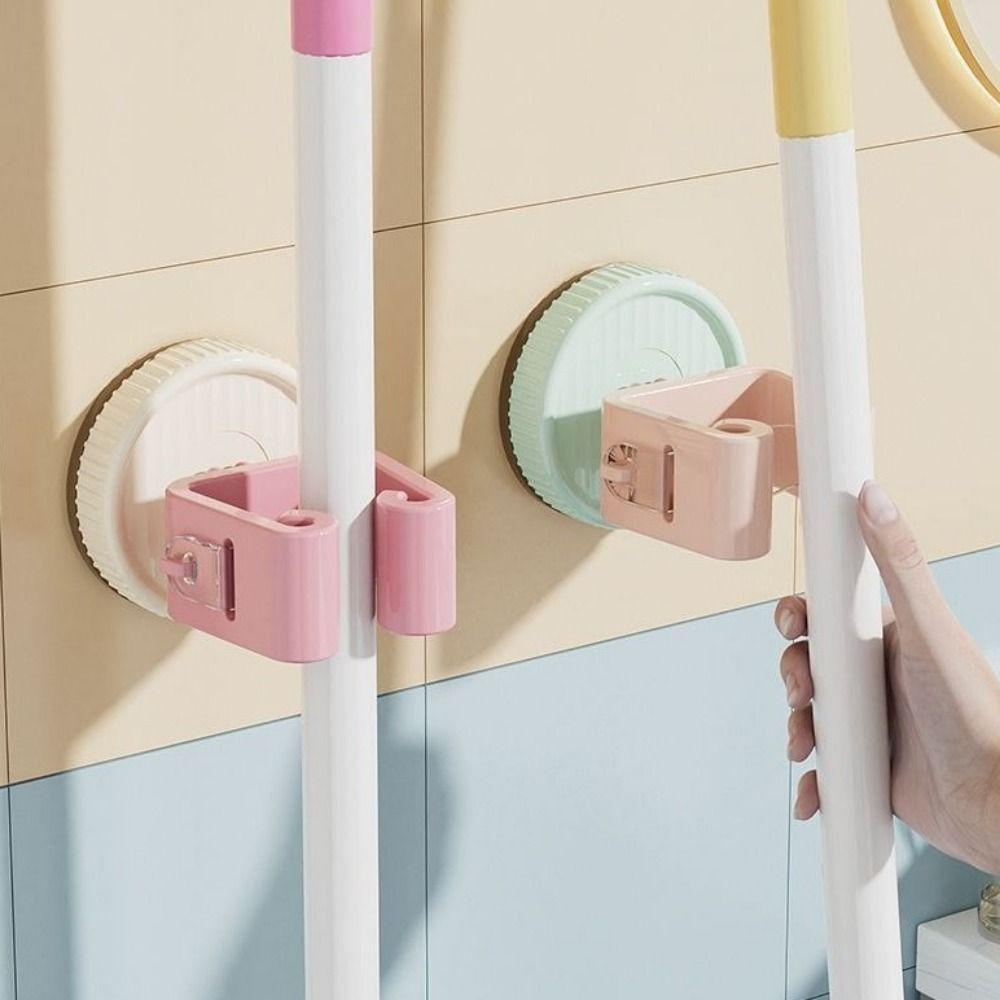 3PCS Plastic Suction Cup Mop Holder Wall Mounted Space Saving Mop Clip Waterproof Broom Storage Brackets Living Room