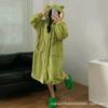 Cozy Hooded Velvet Nightgown with Big Eyes Design - Women's 2024 Winter Coral Fleece Loose-Fit Pajamas for Couples