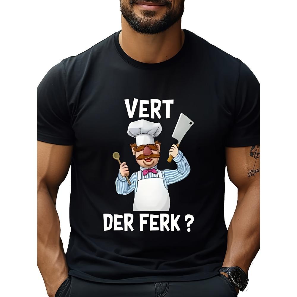 

Suitable for daily and weekend chef pig pattern casual round neck short sleeve T-shirt knitted fabric comfortable fit S