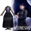 The Addams Family Wednesday Cosplay Costume With Black Hollow Out Dress For Halloween And Party