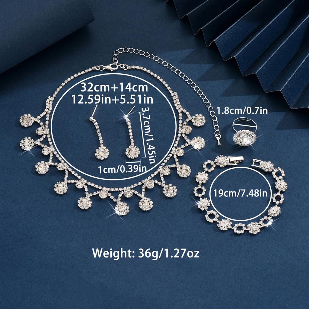 5-teiliges Damenmode Geometrisches Blumen Halskette Ohrringe Armband Ringe Zirkon Set Hochzeitsparty Festival Geschenk-8533