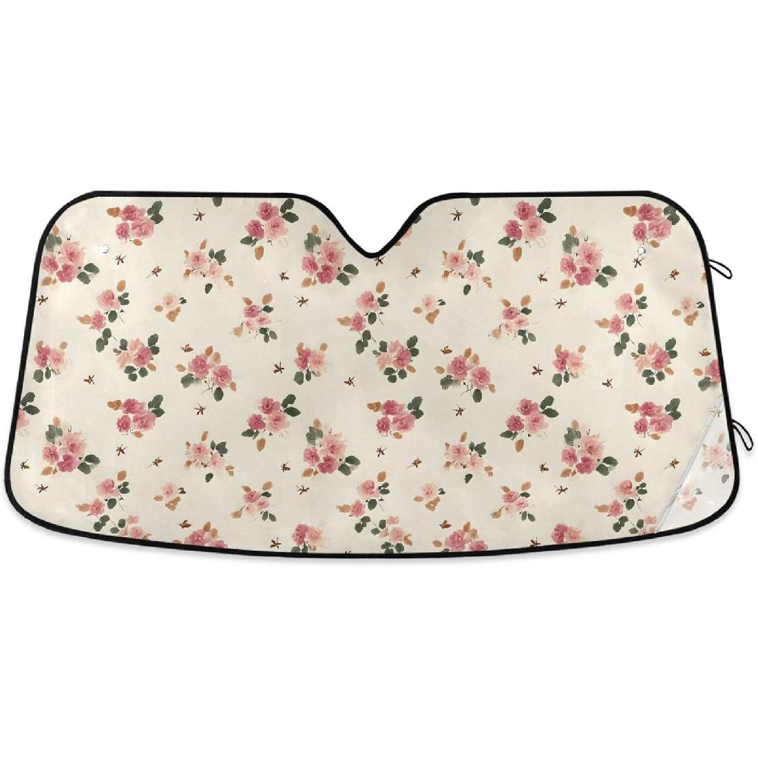 

Sun Shade for Car Windshield Daisy Flower Floral Polka Dot Foldable Sun Shield Sun Heat and UV Protection Automotive Interior Sun Protection ярко-розовый