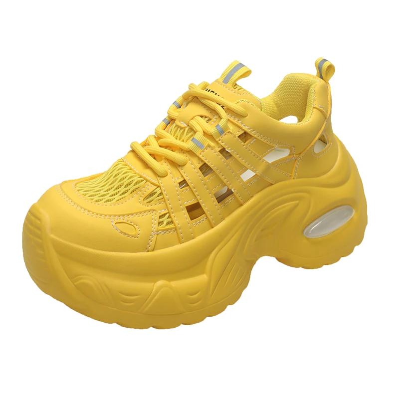 Fashion 7CM Women Breathable Mesh Sports Sneakers Summer Casual Shoes Wedge Heels Comfortable Casual Footwear Hollow out Leather Sandals