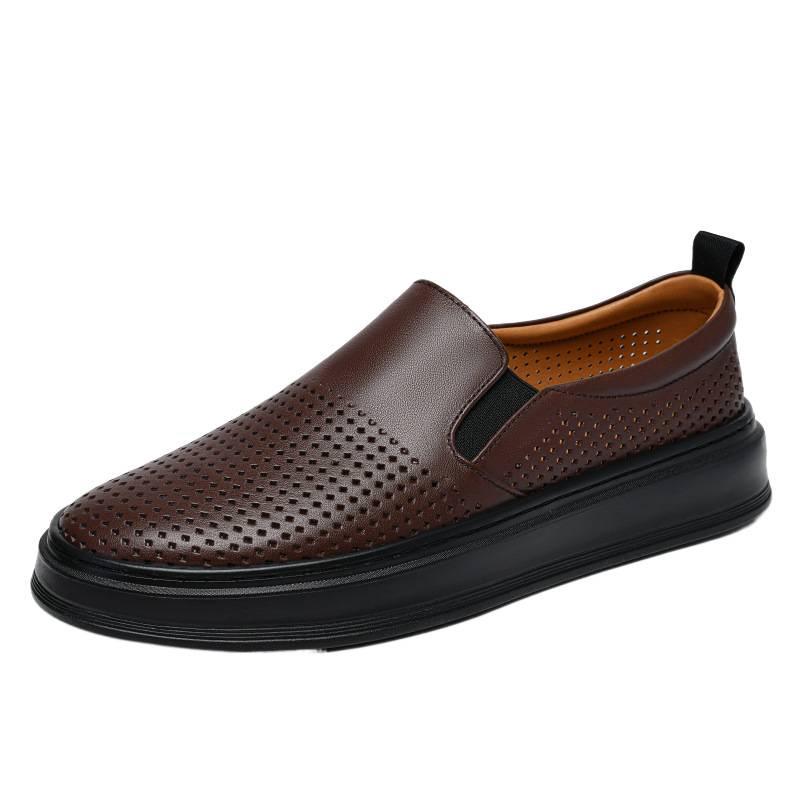 Men's Large Size Genuine Leather Slip-on Loafers - Breathable and Versatile White Shoes in Size 45-47