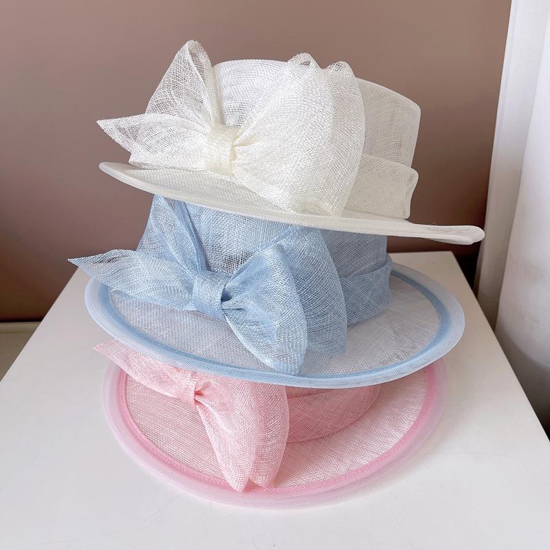 Noble elegant Linen butterfly decorated top hat Summer seaside holiday visor fashionable British style socialite banquet hat