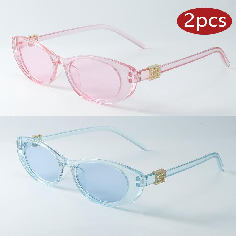 2Pcs Fashion Ladies Oval Sunglasses Outdoor Travel Versatile Accessories Celebrity Same-Style Eyewear Cndy Color Sun Glasses