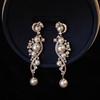 Shiny Rhinestone Inlaid Stud Earrings for Women Trendy Elegant Imitation Pearl Tassel Earring Romantic Party Jewelry Accessories