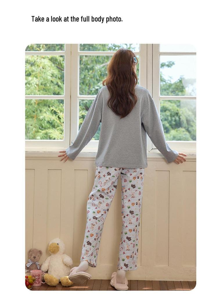 2025 Women's Pure Cotton Pajama Set - Long Sleeve & Pants, with Breast Pads, Loose Home Wear, Spring/Autumn Two-Piece.