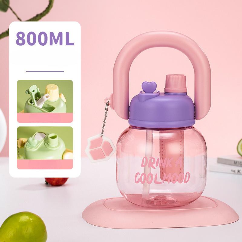 Cute Cartoon Panda 800ml Large Capacity Plastic Water Bottle With Handle Portable Straight Drink Cup For Children School Office