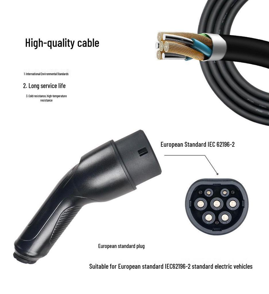 European Standard 16A 11KW Portable Car Charger, 5m Cable