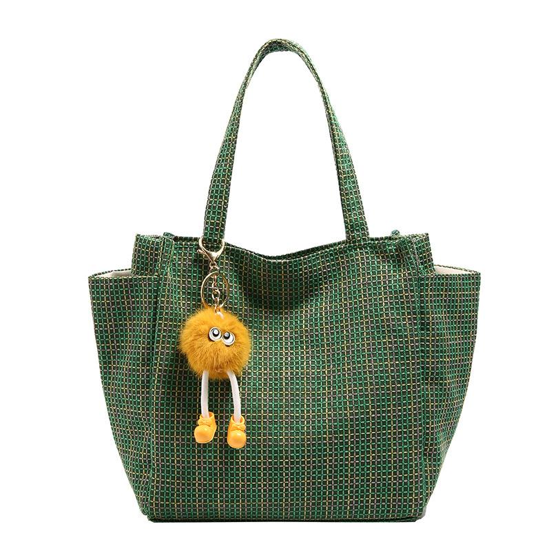 

Маленькая свежая клетчатая сумочка модная универсальная повседневная большая вместительная сумка-тоут городская сумка для поездок на работу сумка-корзина для овощей no pendant темно-зеленого