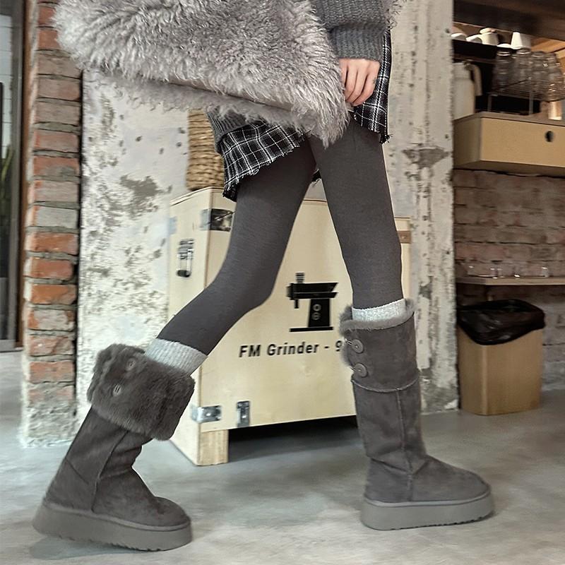Women's fashion lightweight soft sole winter warm fur one snow boots padded lining non-slip casual sports tall cotton boots