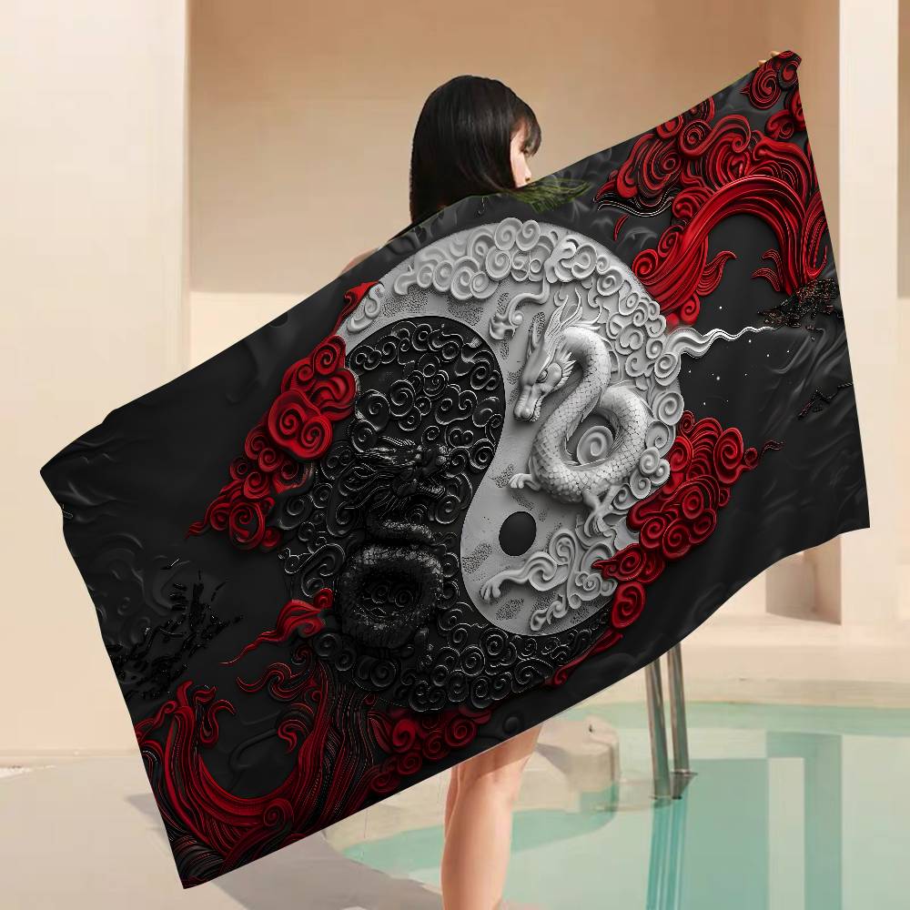 Chinese Tai Chi Bagua Yin Yang Microfiber Blanket Drying Beach Towels Oversized Printing Super Absorbent Pool Towel Blanket