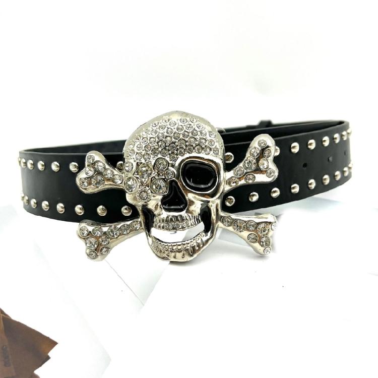 Girl Glittered Waist Belt Street Dance Jeans Belt Decorative Studded Skull Belt