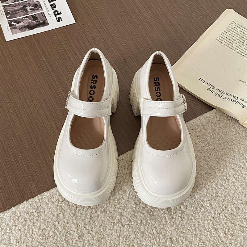 

Retro platform Mary Jane single shoes women s spring and summer new round head British college style Japanese versatile small leather shoes 40 бежевый