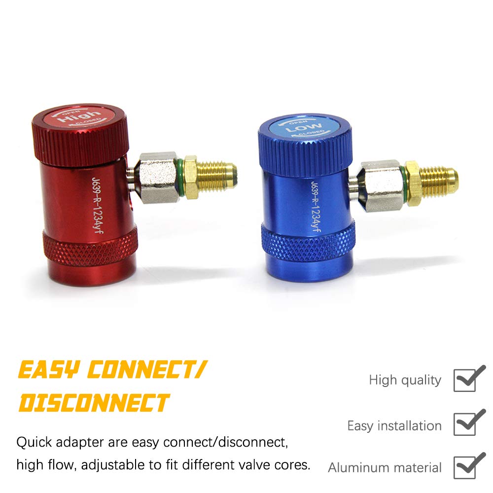 R1234yf Quick Connector Adapter Auto AC High/Low Side R1234yf Quick Couplers Refrigerant Adapters Conversion Kit 2Pcs
