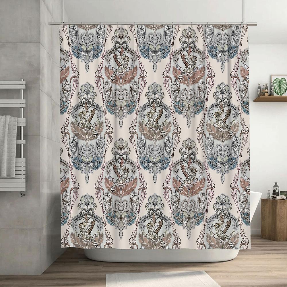 Vintage Floral Shower Curtain Botanical Pattern Bathroom Decor Farmhouse Rustic Washable Fabric Liner Backdrop