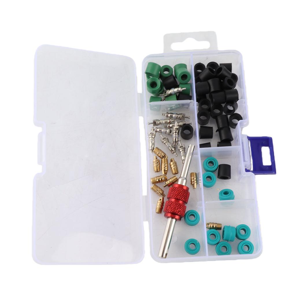 71pcs Air Condition Repair Kit Repair Tool 10pcs Valve Cores 50pcs Hose Gaskets 10pc Valves
