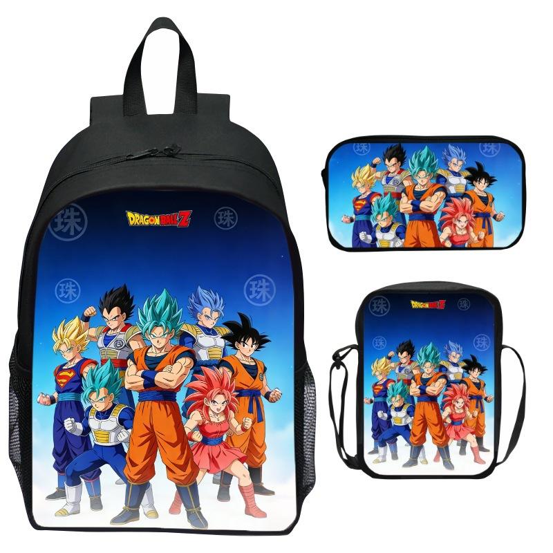 Dragon Ball Aufdruck Rucksack Set 3-teilig, Cartoon Schultasche für Kinder, Leichte Ergonomische Große Kapazität Kinder Buchertasche