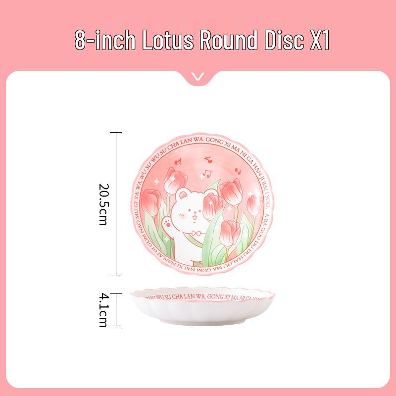 Cute Cartoon Ceramic Dinnerware Set: Bowls, Plates, and Chopsticks for Single Person