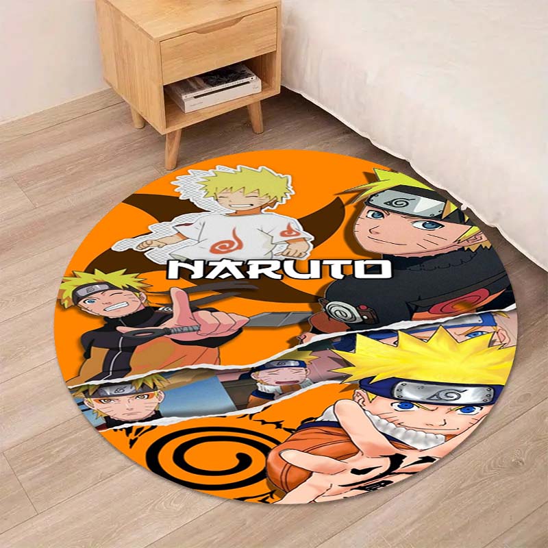 Popular Anime Naruto Circular Carpet Fashion Pattern Soft Plush Rug Non-Skid Mat For Boys Kids Bedroom Living Room Home Decor