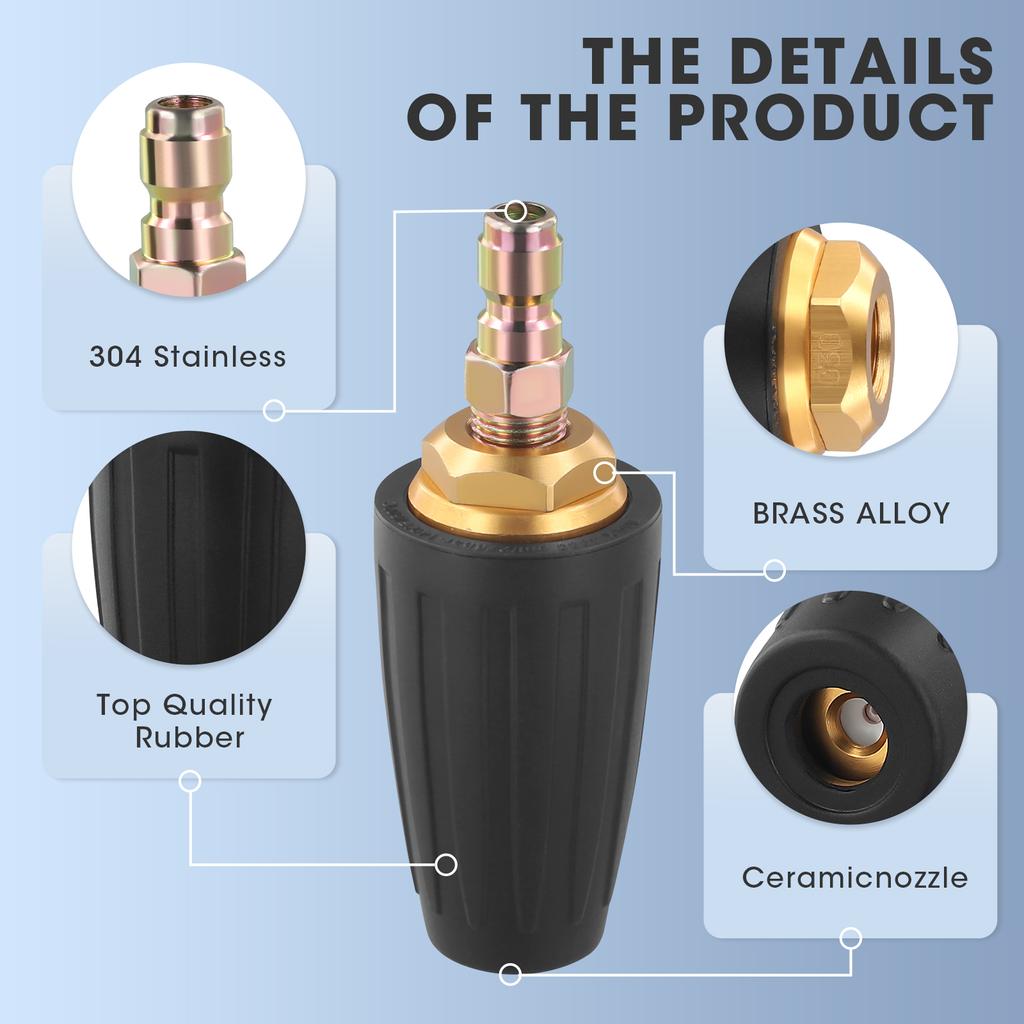 Duza Turbo pentru Mașină de Spălat cu Presiune, Duza Rotativă și 7 Duze, Conector Rapid 1/4 Inch, 4000 PSI