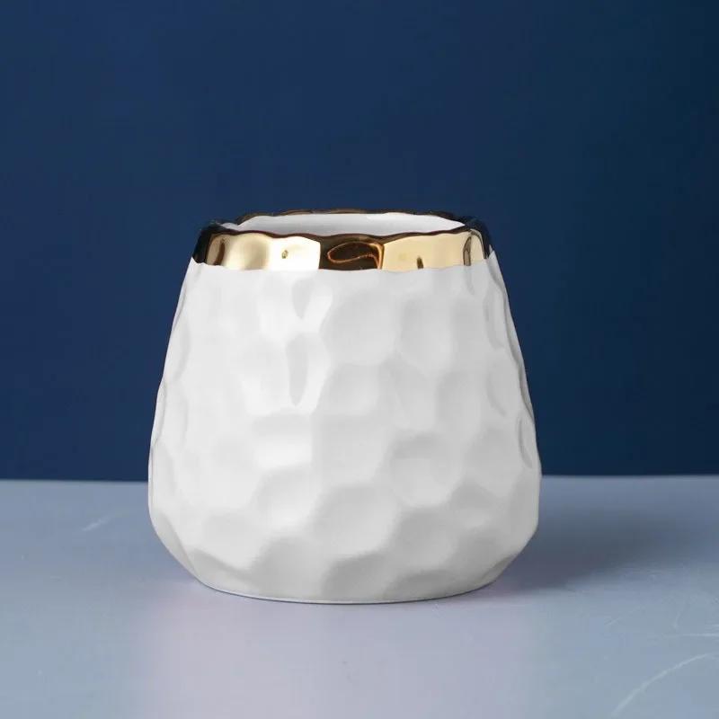 Creative Ceramic Storage Jar Concave Stria Gold Edge Malleolar Stria Dried Fruit Nut Bean Raisin Storage Jar Golden Tableware