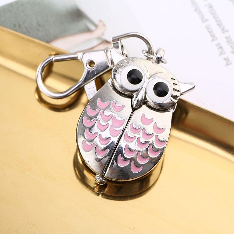 Fashion Keychain Owl Shape Pocket Watch Unisex Vintage Alloy Keyring Clock Fob Watches Key Chain Bag Car Birthday Gifts 1/3/5pcs