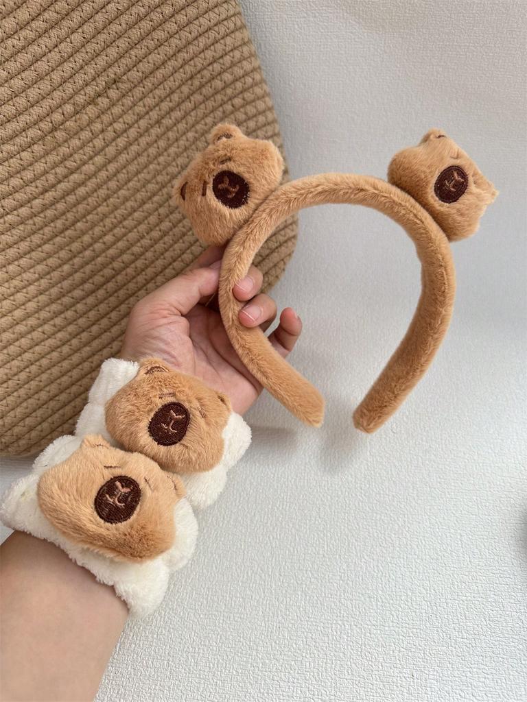 2-4pcs New Cartoon Capybara Hair Accessories Hair Bands Women Plush Animal Headband Face Wash Wristband Set Halloween