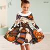 Girls High Neck Furry Trim Long Sleeve Halloween Tiger Printed A Line Flared Dress