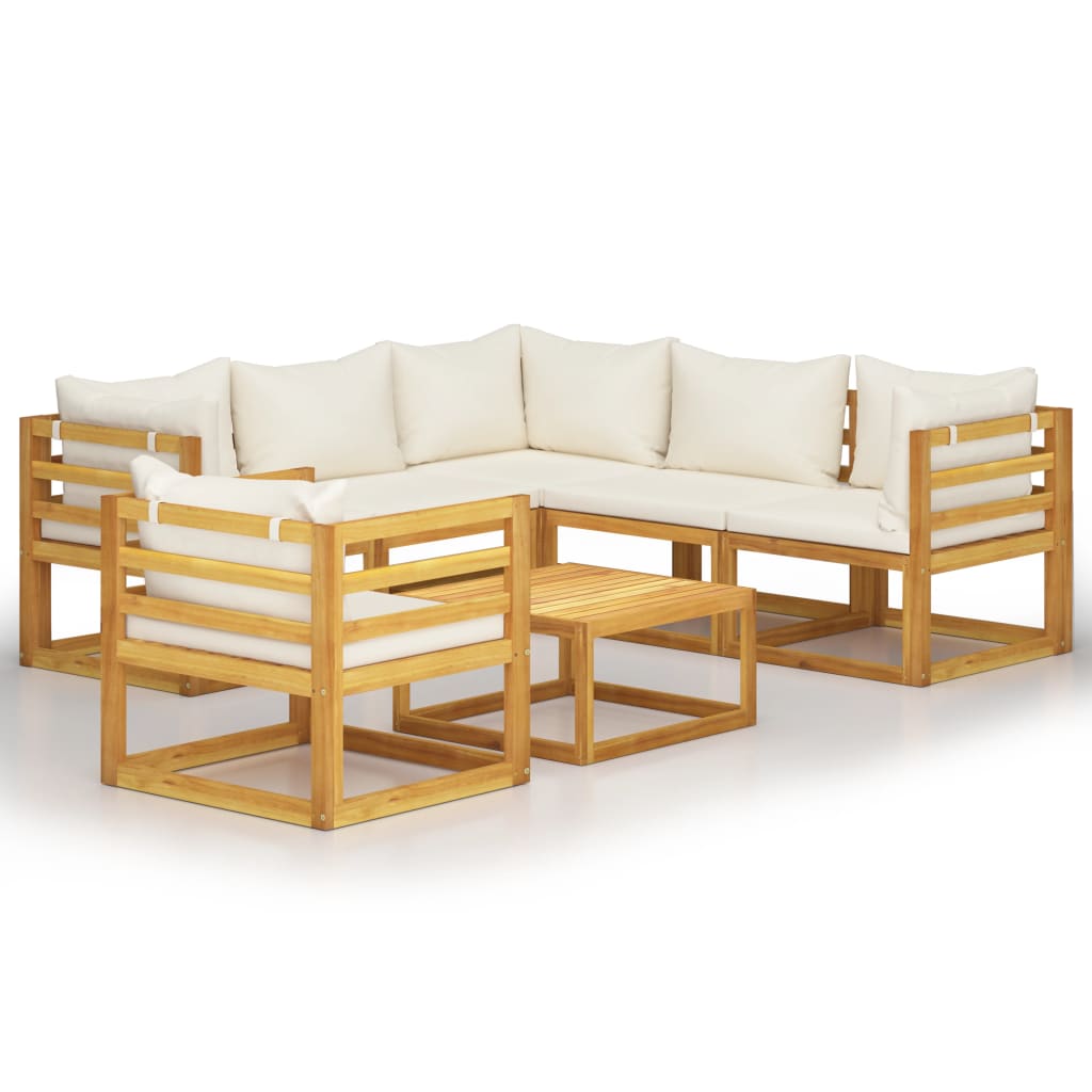 7 Piece Cream Garden Lounge Set with Cushions Solid Acacia Wood