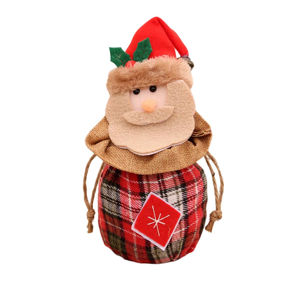 Christmas Decoration Supplies Linen Bag Cartoon Three-Dimensional With Bell Closing Gift Bag Candy Bag