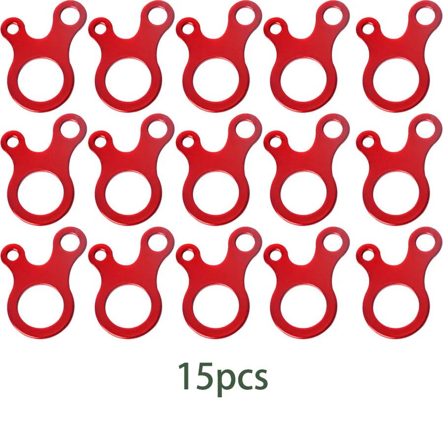 15pcs Tent Rope Buckles 3 Hole Camping Tent Wind Rope Buckle Aluminium Alloy Tensioner Tent Cord Rope Fastener Tighten Hook красный