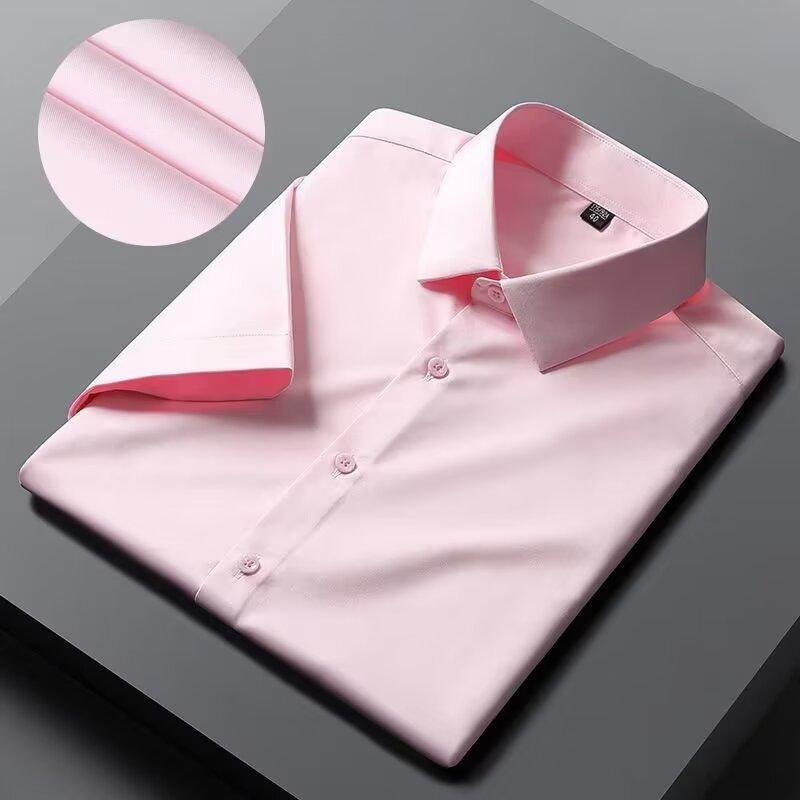 Ice silk short-sleeved shirt summer men's drape elastic shirt business dress bottom inch shirt large size