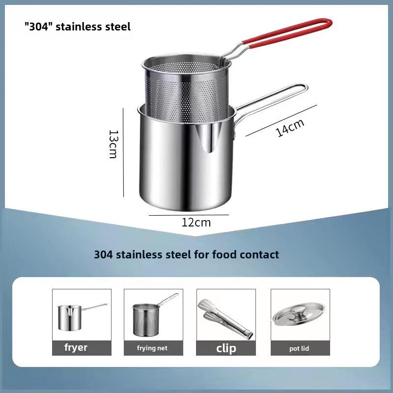 304 Stainless Steel Mini Frying Pan with Filter for Induction Cookers - Fuel-Saving, Multifunctional Household Use