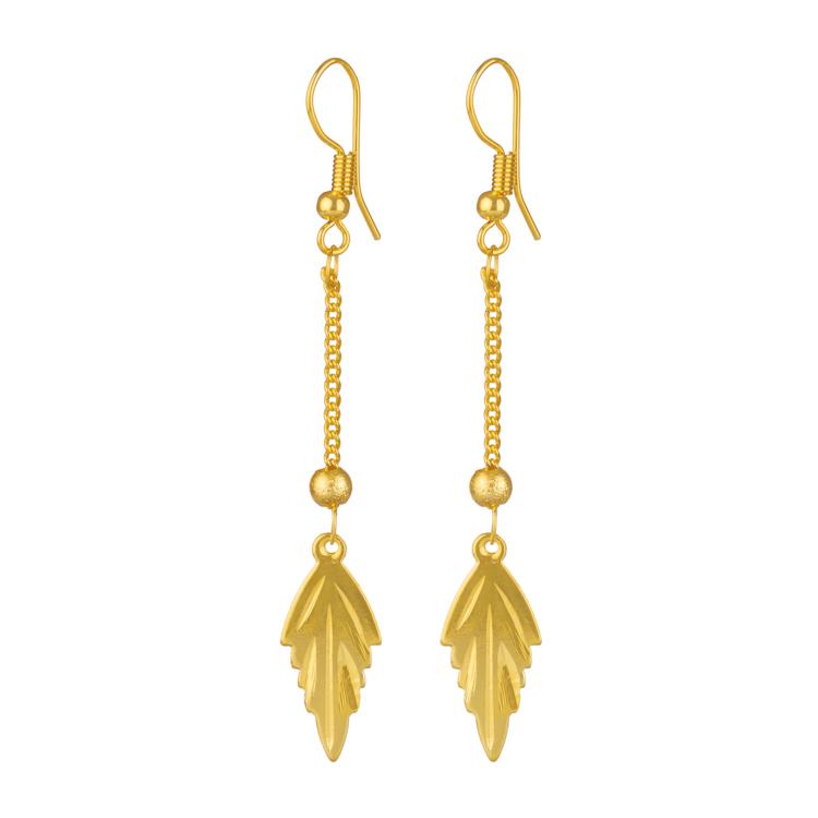 Brass Gold-Plated Earrings Korean Style Simple Personality Tassel Leaf Ear Hook Earrings Female Factory Direct Sales