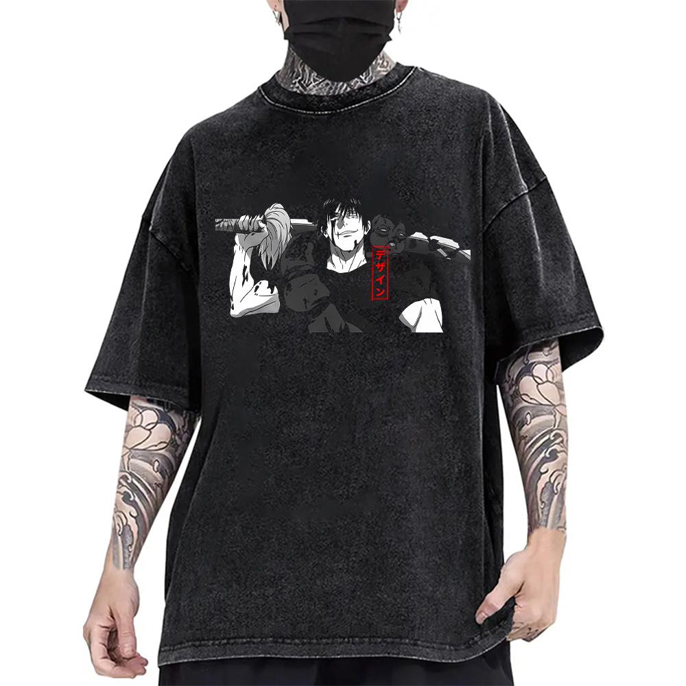 

Hot Anime Jujutsu Kaisen Fushiguro Toji Graphic T Shirt Men Vintage Cotton T-shirts Street Washed Tee Harajuku Male Tshirt S м ята зелений колір