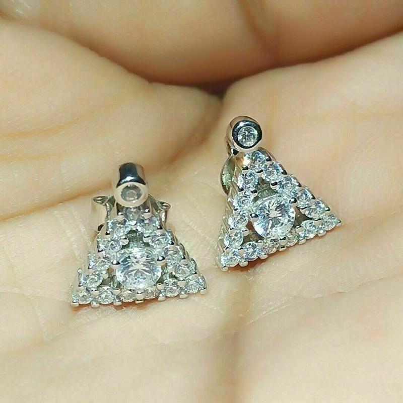 1 Pair of Fashionable Creative Inlaid Synthetic Zircon Geometric Triangle Earrings, Exquisite Synthetic Zircon Earrings