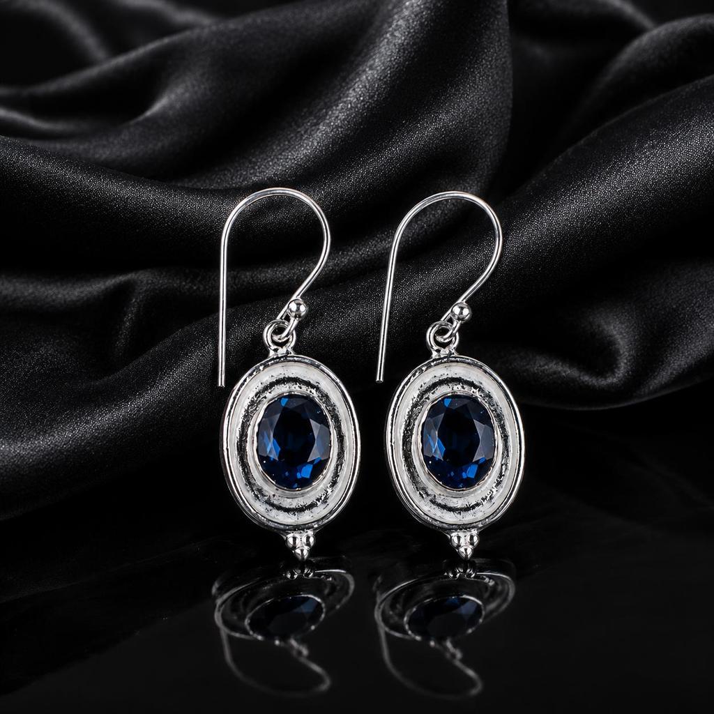 London Blue Topaz Gemstone 925 Sterling Silver Handmade Dangle Earrings 1.5" For Her EE-1-6