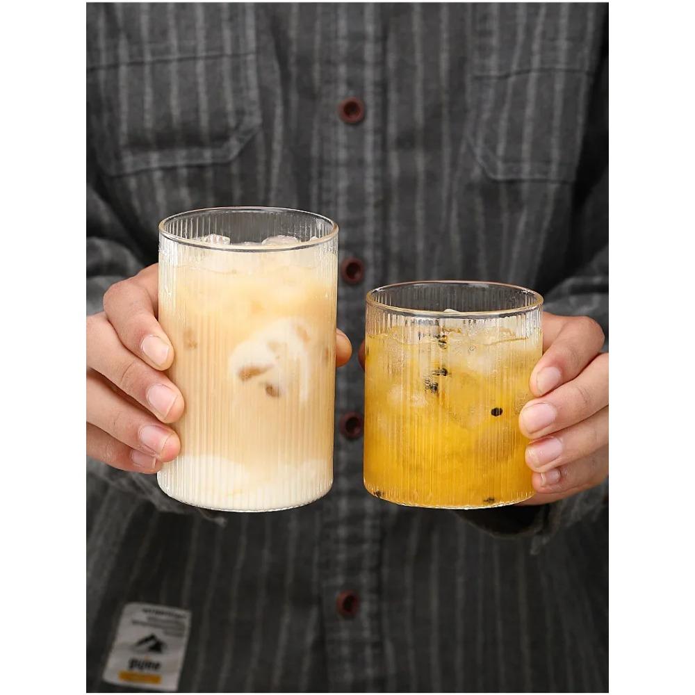 350/350ml 1/2/4/6/8pcs Large Nordic Ripple Glass Cups Transparent Whiskey Glasses Tea Water Drink Milk Juice Coffee Beer Mug Set