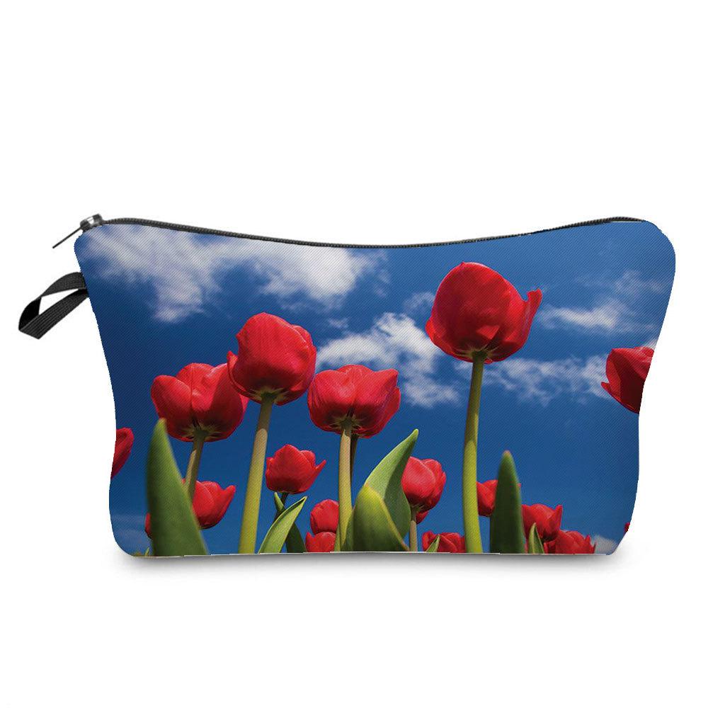 Damen Blumenmuster Kosmetiktasche Toilettenartikel Organizer Reiseaufbewahrungskoffer 6757