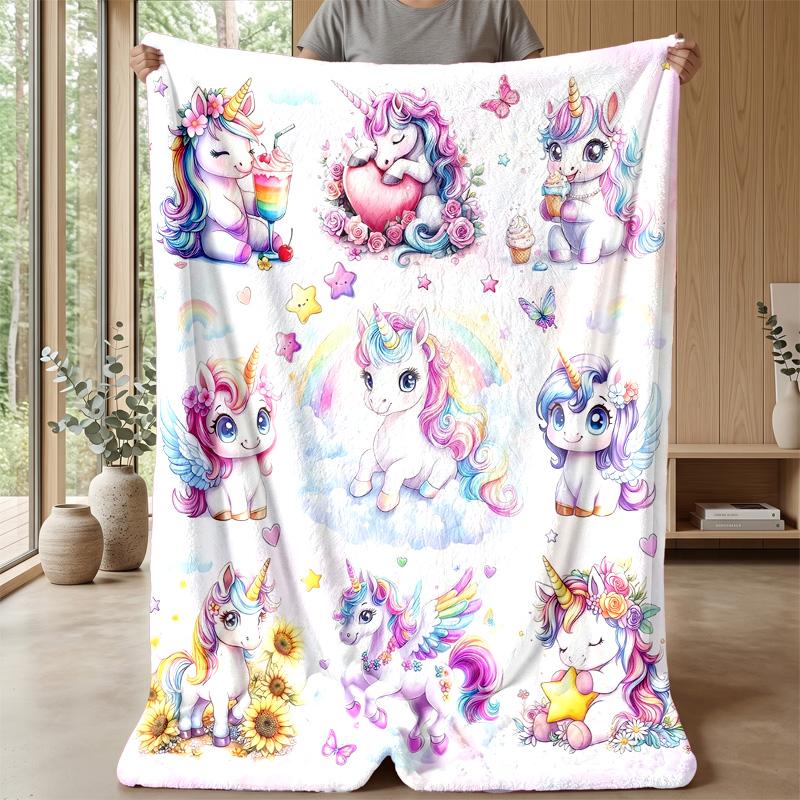 Fantasy Unicorn Art Theme Blanket Lightweight Warm Flannel Blanket Decorative Throw Blanket for Home Decoration