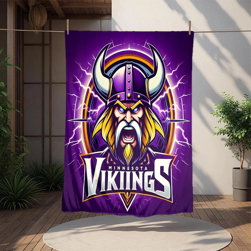 1pc Vikings, Minnesota, Helmet Digital Printed Flannel Blanket, Super Soft Plush Fleece Bed Cover, Multipurpose Four Season Blanket for Sofa