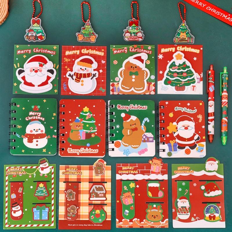 Christmas Stationery Set Kids Cartoon Gel Pen Bookmark Notebook Sticky Note Keychain Set School Supplies Student  Year Gift